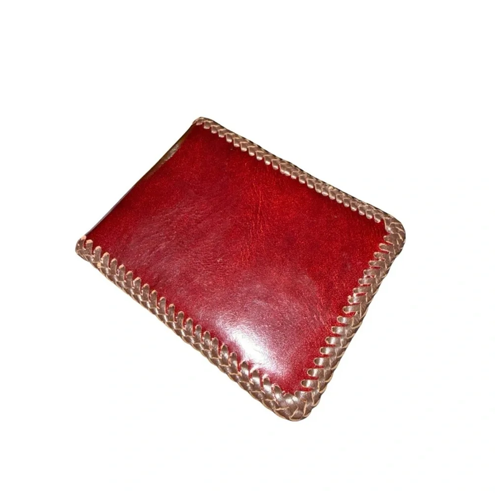 Vintage Oxblood‎ Leather Wallet Whipstitch Edge Western Rustic Bifold